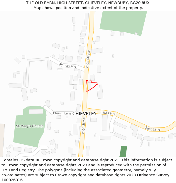 THE OLD BARN, HIGH STREET, CHIEVELEY, NEWBURY, RG20 8UX: Location map and indicative extent of plot