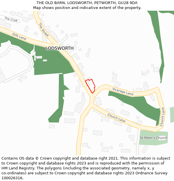 THE OLD BARN, LODSWORTH, PETWORTH, GU28 9DA: Location map and indicative extent of plot