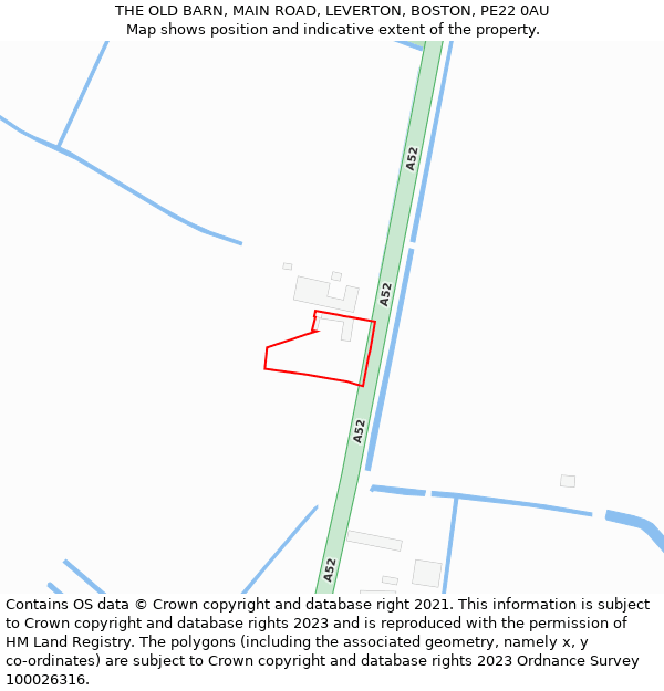 THE OLD BARN, MAIN ROAD, LEVERTON, BOSTON, PE22 0AU: Location map and indicative extent of plot