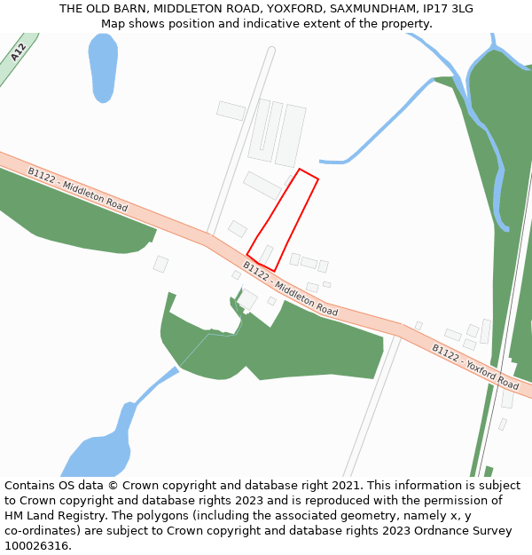 THE OLD BARN, MIDDLETON ROAD, YOXFORD, SAXMUNDHAM, IP17 3LG: Location map and indicative extent of plot