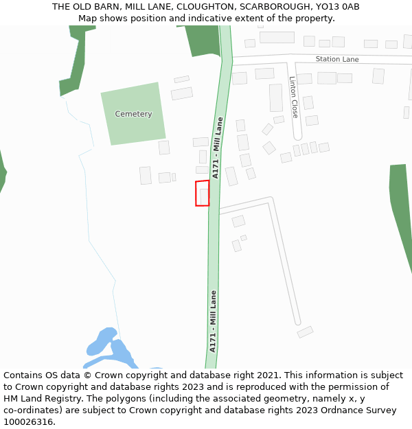 THE OLD BARN, MILL LANE, CLOUGHTON, SCARBOROUGH, YO13 0AB: Location map and indicative extent of plot