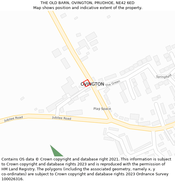 THE OLD BARN, OVINGTON, PRUDHOE, NE42 6ED: Location map and indicative extent of plot