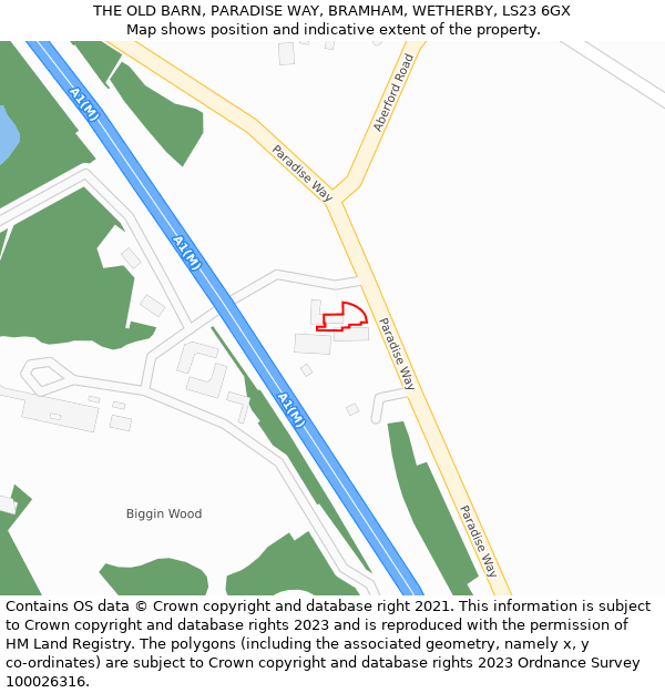 THE OLD BARN, PARADISE WAY, BRAMHAM, WETHERBY, LS23 6GX: Location map and indicative extent of plot