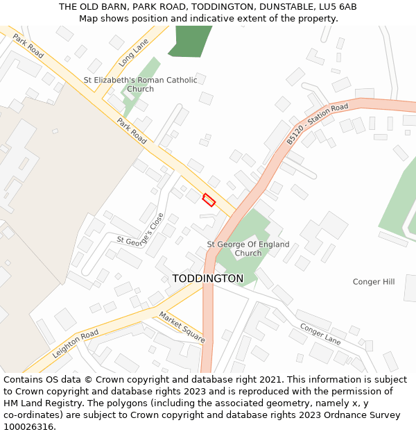 THE OLD BARN, PARK ROAD, TODDINGTON, DUNSTABLE, LU5 6AB: Location map and indicative extent of plot