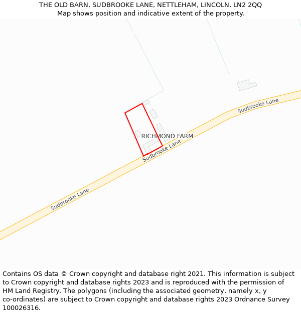 THE OLD BARN, SUDBROOKE LANE, NETTLEHAM, LINCOLN, LN2 2QQ: Location map and indicative extent of plot