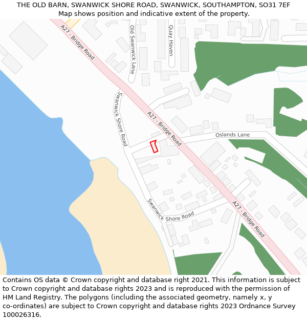THE OLD BARN, SWANWICK SHORE ROAD, SWANWICK, SOUTHAMPTON, SO31 7EF: Location map and indicative extent of plot