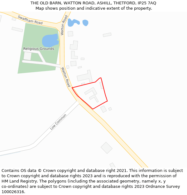 THE OLD BARN, WATTON ROAD, ASHILL, THETFORD, IP25 7AQ: Location map and indicative extent of plot