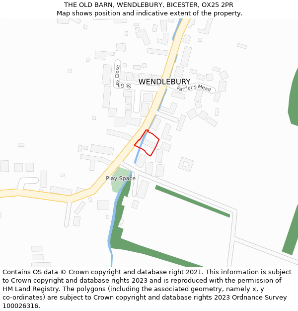 THE OLD BARN, WENDLEBURY, BICESTER, OX25 2PR: Location map and indicative extent of plot