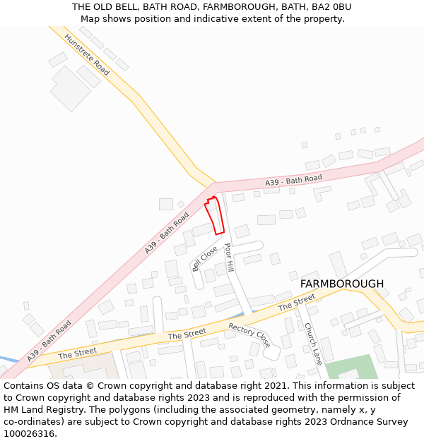 THE OLD BELL, BATH ROAD, FARMBOROUGH, BATH, BA2 0BU: Location map and indicative extent of plot