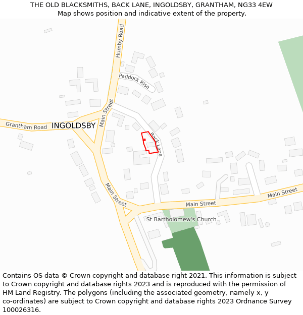 THE OLD BLACKSMITHS, BACK LANE, INGOLDSBY, GRANTHAM, NG33 4EW: Location map and indicative extent of plot