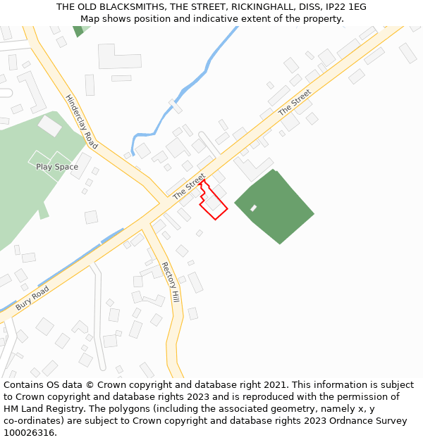 THE OLD BLACKSMITHS, THE STREET, RICKINGHALL, DISS, IP22 1EG: Location map and indicative extent of plot