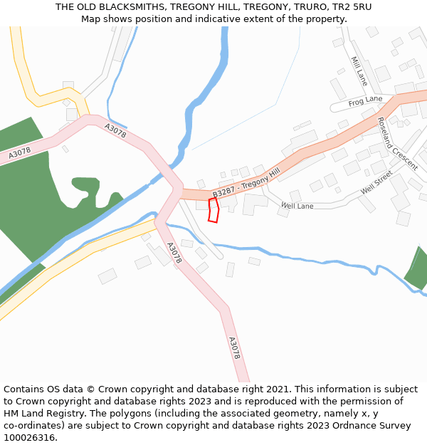 THE OLD BLACKSMITHS, TREGONY HILL, TREGONY, TRURO, TR2 5RU: Location map and indicative extent of plot