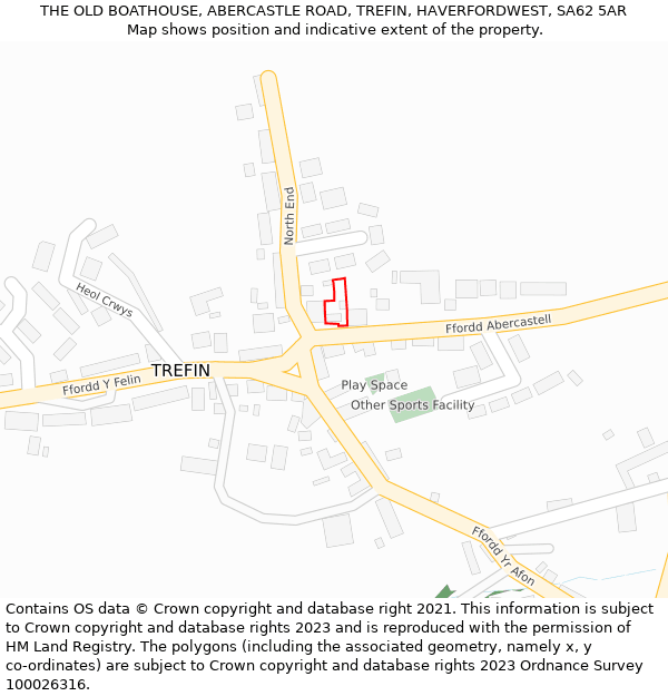 THE OLD BOATHOUSE, ABERCASTLE ROAD, TREFIN, HAVERFORDWEST, SA62 5AR: Location map and indicative extent of plot