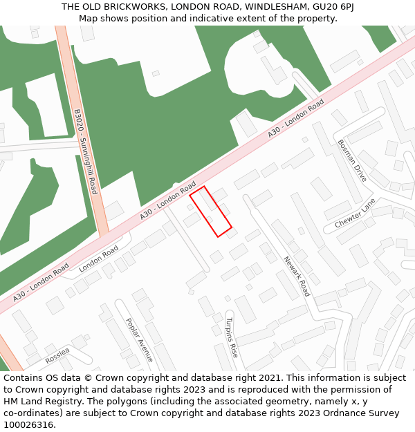 THE OLD BRICKWORKS, LONDON ROAD, WINDLESHAM, GU20 6PJ: Location map and indicative extent of plot
