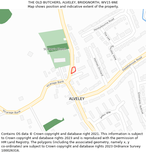 THE OLD BUTCHERS, ALVELEY, BRIDGNORTH, WV15 6NE: Location map and indicative extent of plot