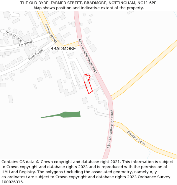 THE OLD BYRE, FARMER STREET, BRADMORE, NOTTINGHAM, NG11 6PE: Location map and indicative extent of plot