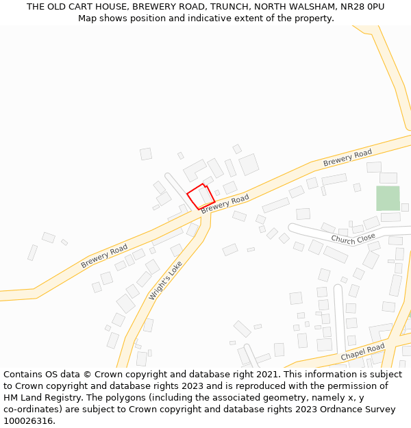 THE OLD CART HOUSE, BREWERY ROAD, TRUNCH, NORTH WALSHAM, NR28 0PU: Location map and indicative extent of plot