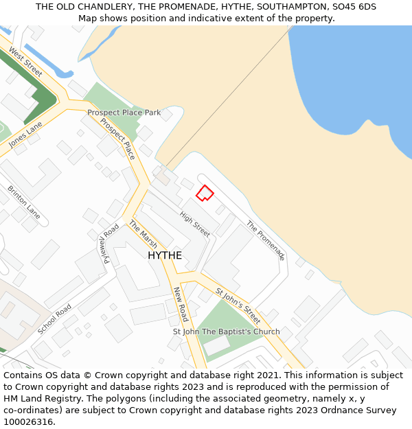THE OLD CHANDLERY, THE PROMENADE, HYTHE, SOUTHAMPTON, SO45 6DS: Location map and indicative extent of plot