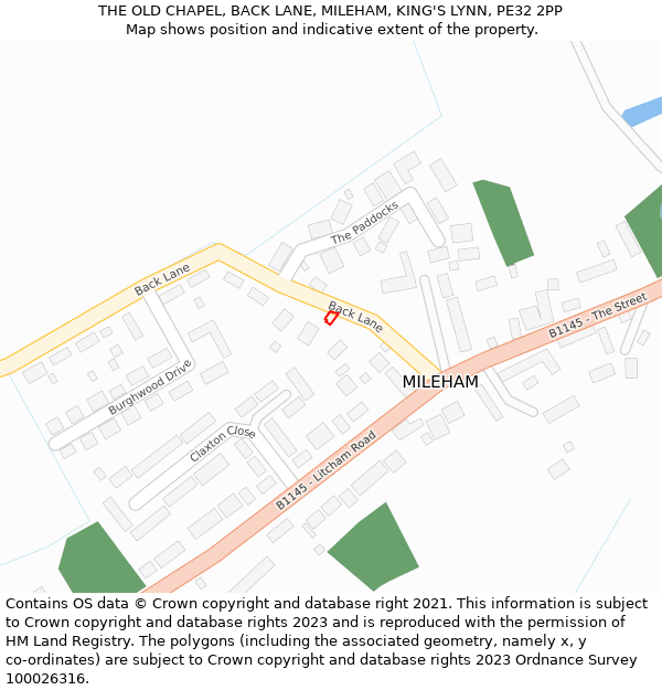 THE OLD CHAPEL, BACK LANE, MILEHAM, KING'S LYNN, PE32 2PP: Location map and indicative extent of plot