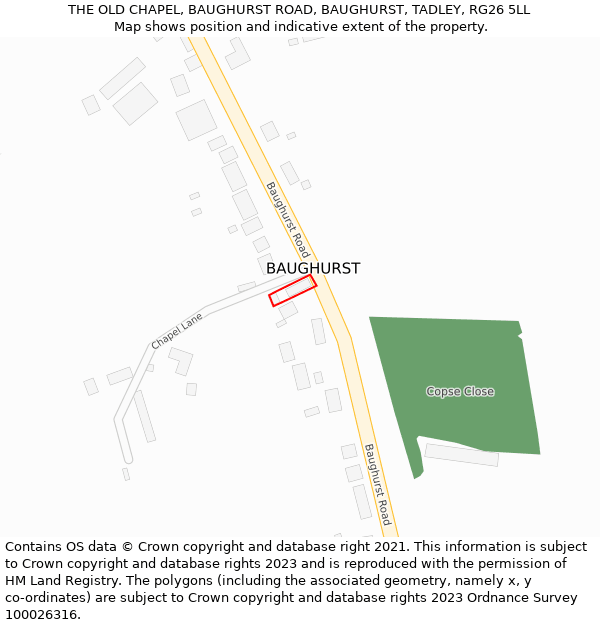 THE OLD CHAPEL, BAUGHURST ROAD, BAUGHURST, TADLEY, RG26 5LL: Location map and indicative extent of plot