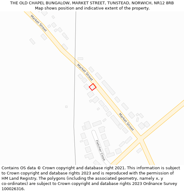 THE OLD CHAPEL BUNGALOW, MARKET STREET, TUNSTEAD, NORWICH, NR12 8RB: Location map and indicative extent of plot