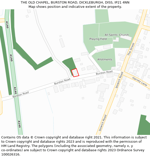 THE OLD CHAPEL, BURSTON ROAD, DICKLEBURGH, DISS, IP21 4NN: Location map and indicative extent of plot