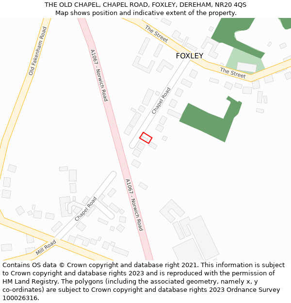 THE OLD CHAPEL, CHAPEL ROAD, FOXLEY, DEREHAM, NR20 4QS: Location map and indicative extent of plot