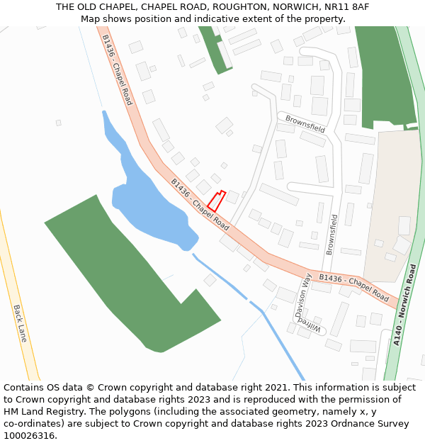 THE OLD CHAPEL, CHAPEL ROAD, ROUGHTON, NORWICH, NR11 8AF: Location map and indicative extent of plot