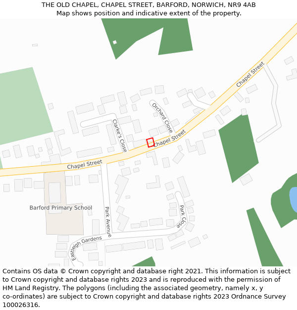 THE OLD CHAPEL, CHAPEL STREET, BARFORD, NORWICH, NR9 4AB: Location map and indicative extent of plot