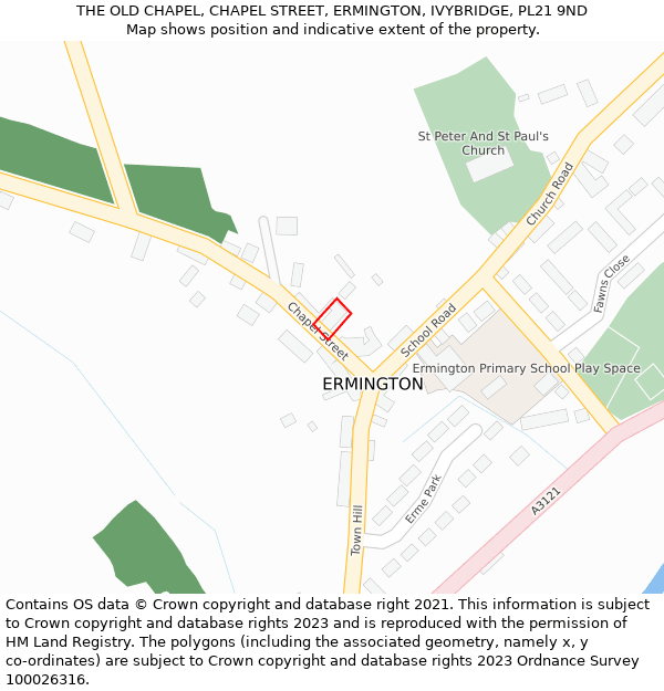 THE OLD CHAPEL, CHAPEL STREET, ERMINGTON, IVYBRIDGE, PL21 9ND: Location map and indicative extent of plot