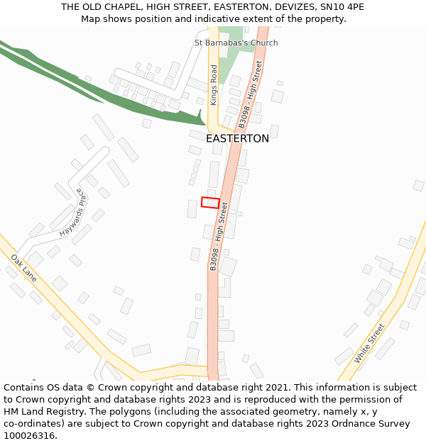 THE OLD CHAPEL, HIGH STREET, EASTERTON, DEVIZES, SN10 4PE: Location map and indicative extent of plot