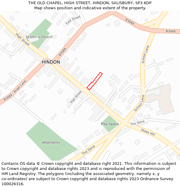 THE OLD CHAPEL, HIGH STREET, HINDON, SALISBURY, SP3 6DP: Location map and indicative extent of plot