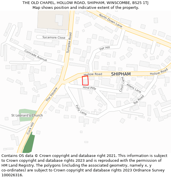 THE OLD CHAPEL, HOLLOW ROAD, SHIPHAM, WINSCOMBE, BS25 1TJ: Location map and indicative extent of plot