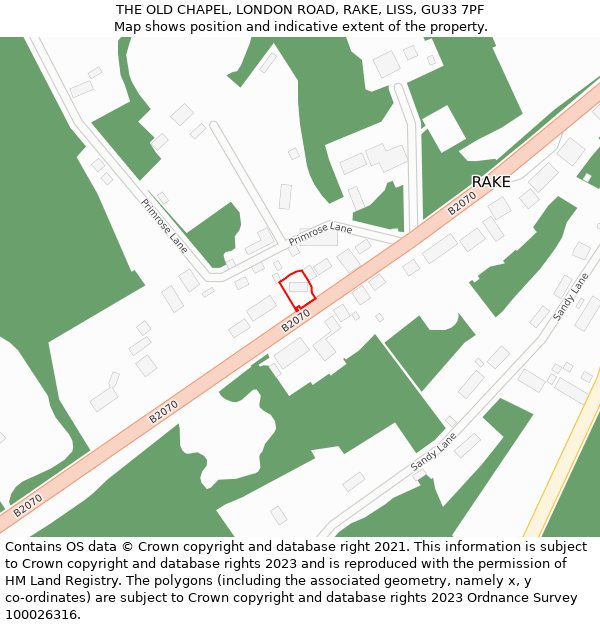 THE OLD CHAPEL, LONDON ROAD, RAKE, LISS, GU33 7PF: Location map and indicative extent of plot