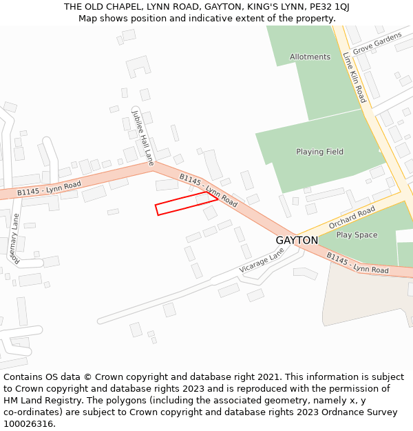 THE OLD CHAPEL, LYNN ROAD, GAYTON, KING'S LYNN, PE32 1QJ: Location map and indicative extent of plot