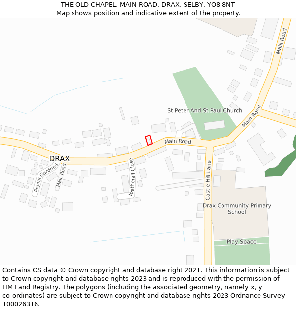 THE OLD CHAPEL, MAIN ROAD, DRAX, SELBY, YO8 8NT: Location map and indicative extent of plot