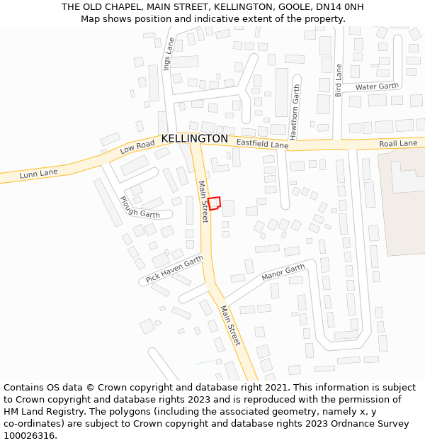THE OLD CHAPEL, MAIN STREET, KELLINGTON, GOOLE, DN14 0NH: Location map and indicative extent of plot