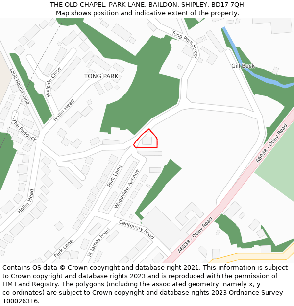 THE OLD CHAPEL, PARK LANE, BAILDON, SHIPLEY, BD17 7QH: Location map and indicative extent of plot