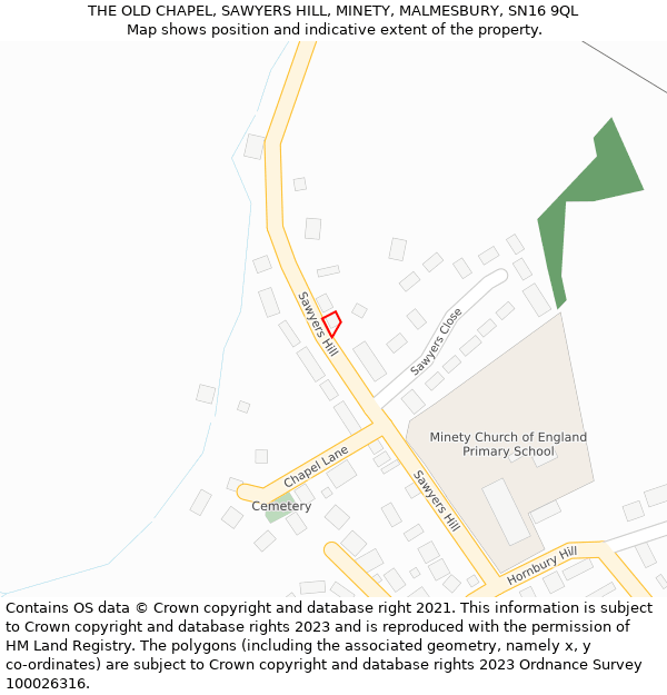 THE OLD CHAPEL, SAWYERS HILL, MINETY, MALMESBURY, SN16 9QL: Location map and indicative extent of plot