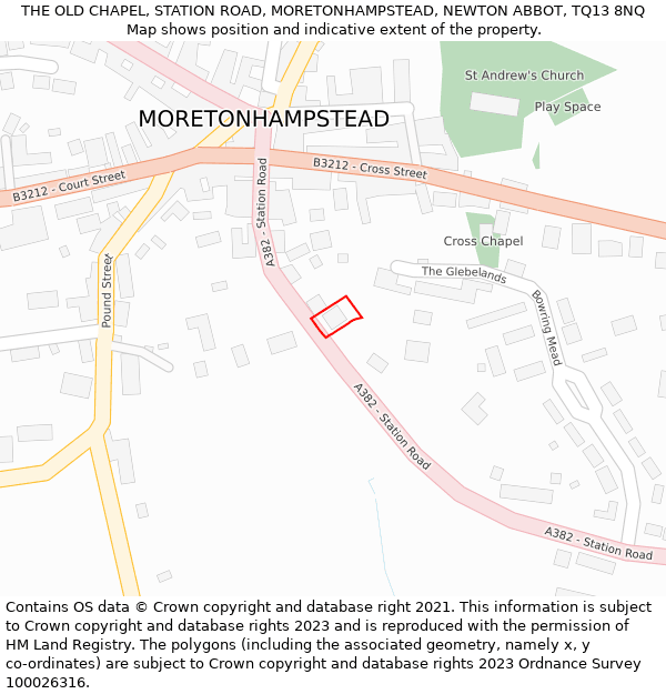 THE OLD CHAPEL, STATION ROAD, MORETONHAMPSTEAD, NEWTON ABBOT, TQ13 8NQ: Location map and indicative extent of plot