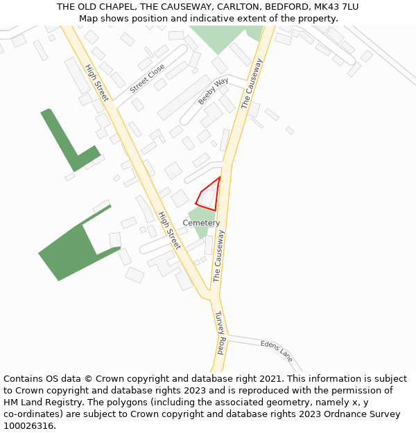 THE OLD CHAPEL, THE CAUSEWAY, CARLTON, BEDFORD, MK43 7LU: Location map and indicative extent of plot