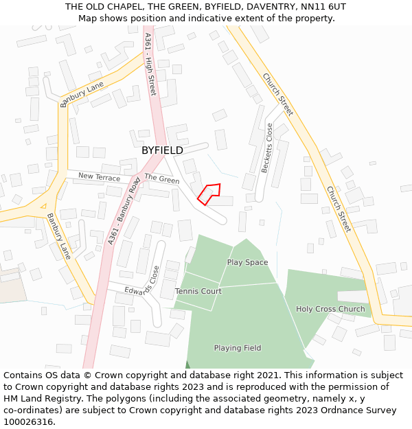 THE OLD CHAPEL, THE GREEN, BYFIELD, DAVENTRY, NN11 6UT: Location map and indicative extent of plot