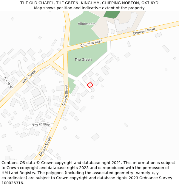 THE OLD CHAPEL, THE GREEN, KINGHAM, CHIPPING NORTON, OX7 6YD: Location map and indicative extent of plot