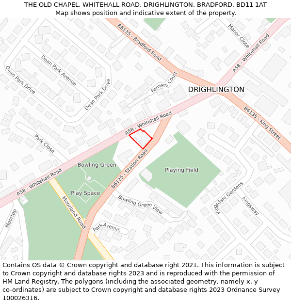 THE OLD CHAPEL, WHITEHALL ROAD, DRIGHLINGTON, BRADFORD, BD11 1AT: Location map and indicative extent of plot