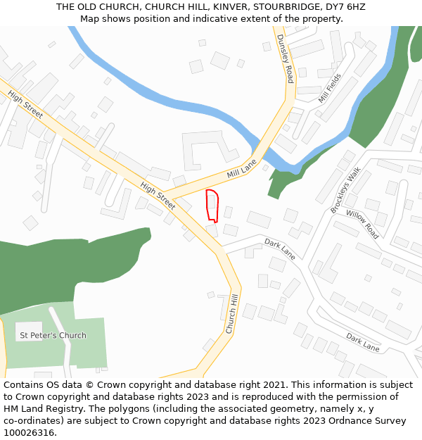 THE OLD CHURCH, CHURCH HILL, KINVER, STOURBRIDGE, DY7 6HZ: Location map and indicative extent of plot