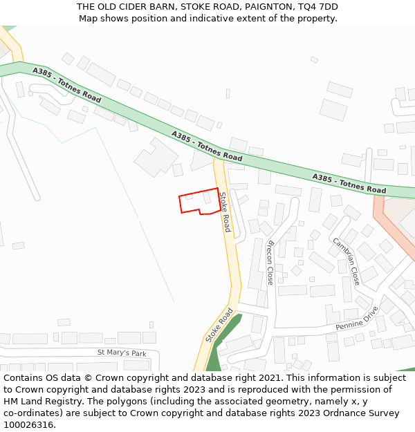 THE OLD CIDER BARN, STOKE ROAD, PAIGNTON, TQ4 7DD: Location map and indicative extent of plot