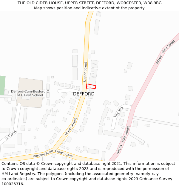 THE OLD CIDER HOUSE, UPPER STREET, DEFFORD, WORCESTER, WR8 9BG: Location map and indicative extent of plot