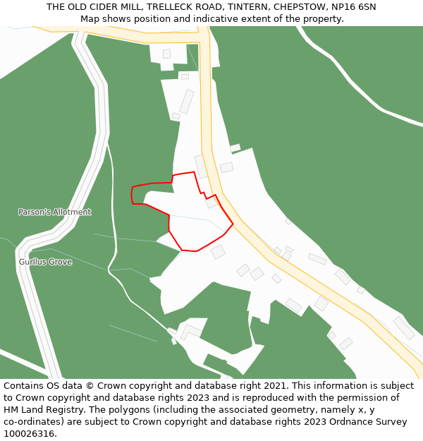 THE OLD CIDER MILL, TRELLECK ROAD, TINTERN, CHEPSTOW, NP16 6SN: Location map and indicative extent of plot