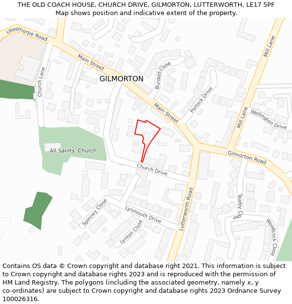 THE OLD COACH HOUSE, CHURCH DRIVE, GILMORTON, LUTTERWORTH, LE17 5PF: Location map and indicative extent of plot