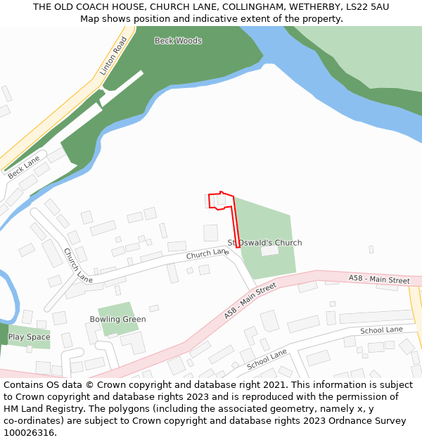THE OLD COACH HOUSE, CHURCH LANE, COLLINGHAM, WETHERBY, LS22 5AU: Location map and indicative extent of plot